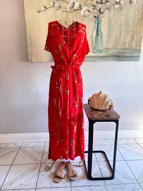 Cecè Red Floral Maxi Dress Plus Size 3X Boho Flowy Viscose NWT